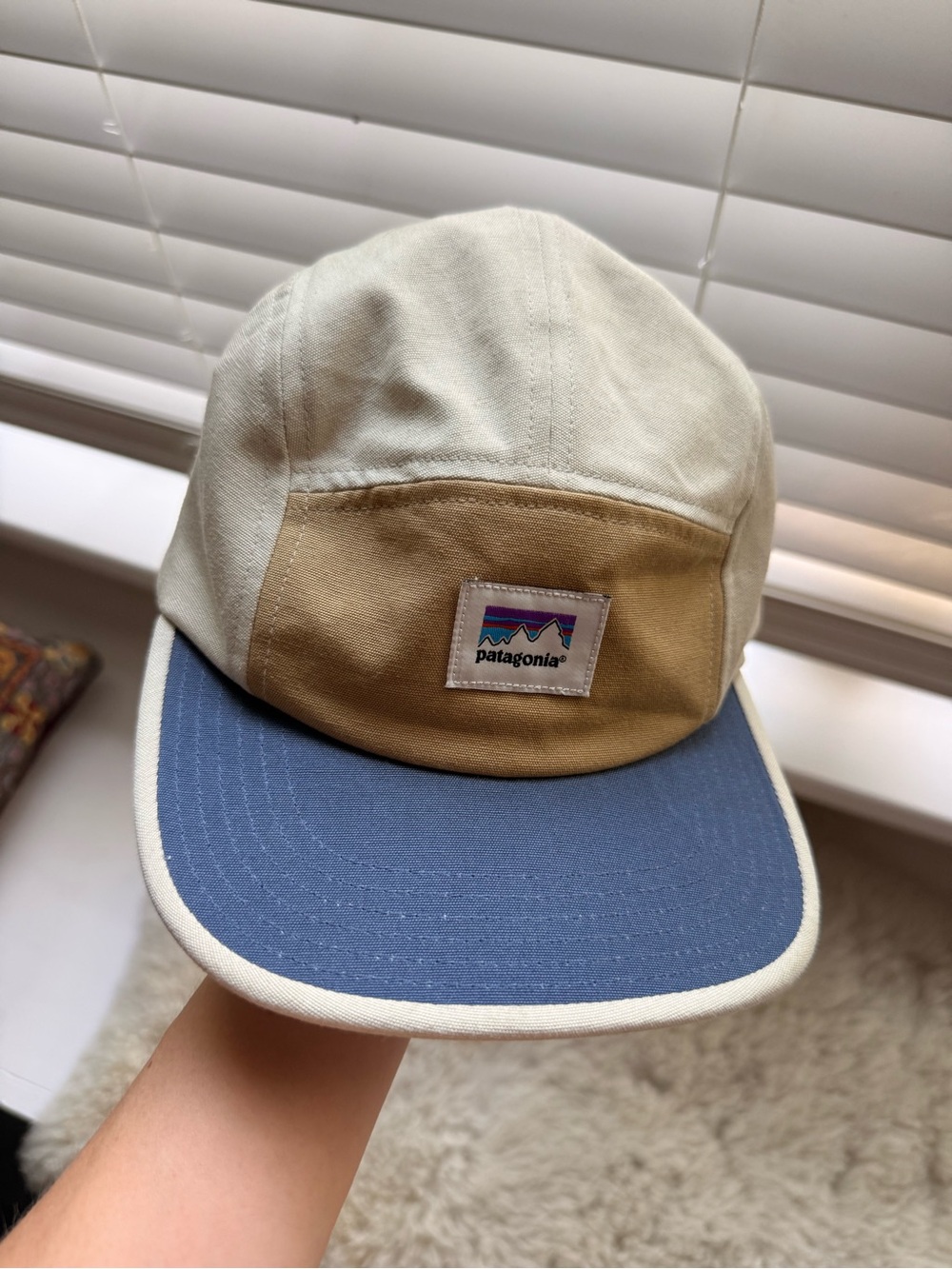 Patagonia Three-Tone Camp Cap in Cream, Tan & Blue